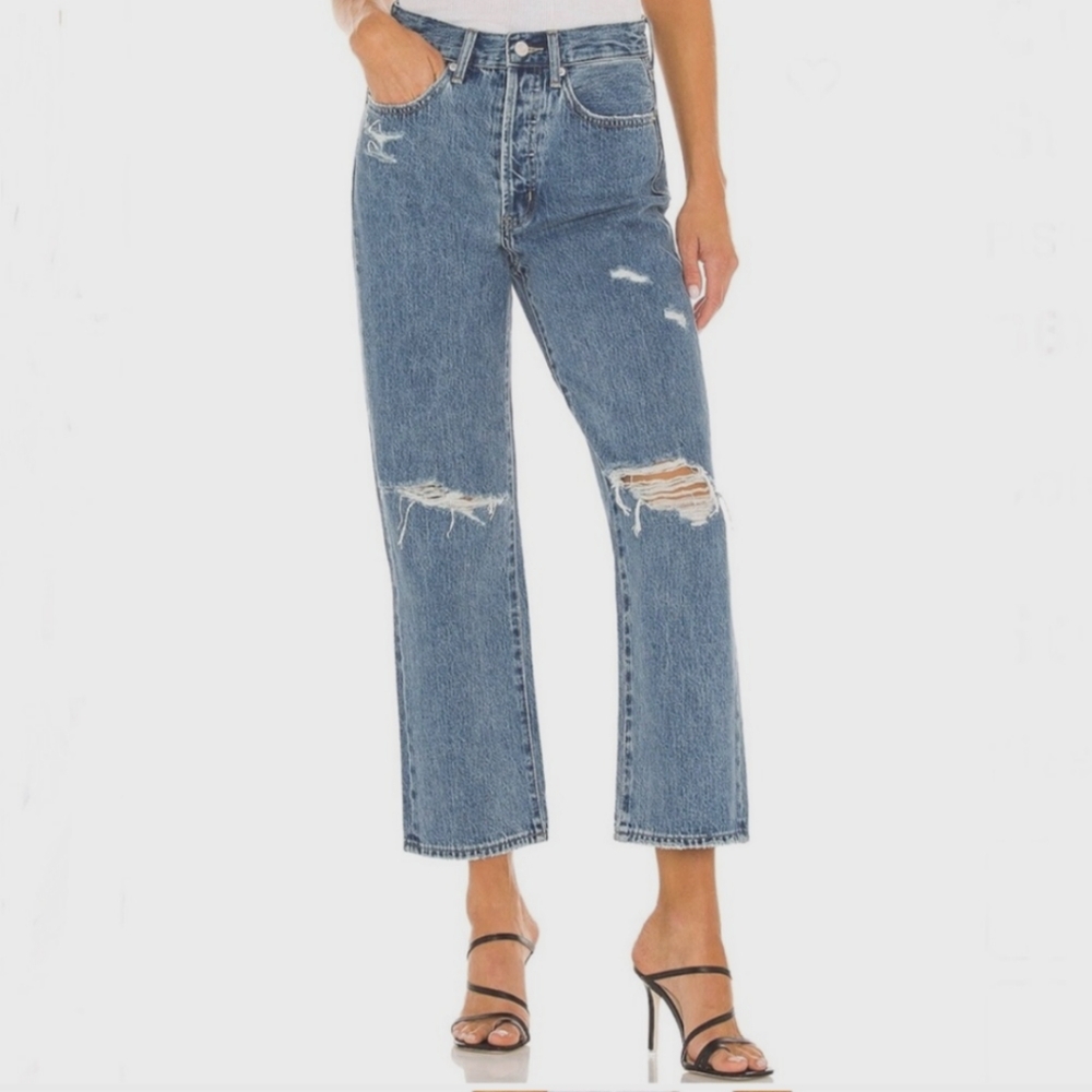 Pistola Cassie Crop Super High Rise Distressed Button Fly Straight Jeans Size 27